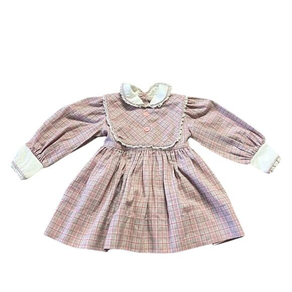 Vintage 90's Checkered Long Sleeve Mini Dress Kids Summer Red Toddler Girl 2T - Picture 1 of 5